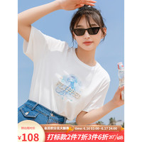 lagogo拉谷谷2023夏季新款圆领宽松设计感水母印花T恤女白色短袖 本白色(V1) 155/S/36