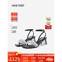 NINE WEST/玖熙高跟凉鞋女2023年夏季新款气质甜美闪钻一字带透明跟女鞋 黑色 34