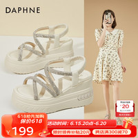达芙妮(DAPHNE)凉鞋女坡跟懒人一脚蹬夏季外穿水钻罗马鞋2023新款百搭超高跟软底 米色9cm 34标准码