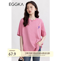 EGGKA 印花短袖t恤女圆领春夏季2023年新款设计感小众宽松半袖上衣 粉红色 均码