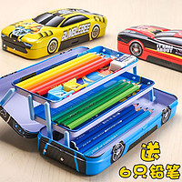 Disney 迪士尼 汽车文具盒铁小学生笔盒三层儿童铅笔盒男女多功能韩国创意