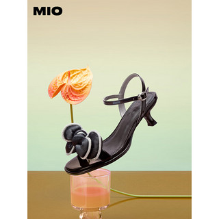 MIO米奥2023夏季韩版中细跟凉鞋钻链蝴蝶结舒适时髦时装凉鞋女鞋 黑色 34