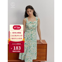 大码女装优雅吊带碎花高开叉连衣裙女夏装微胖mm轻薄顺滑裙子 海沫绿花 M