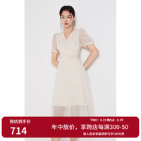 ochirly欧时力 超仙网纱甜美连衣裙2023新款夏装气质礼服裙配腰绳 浅杏 XS