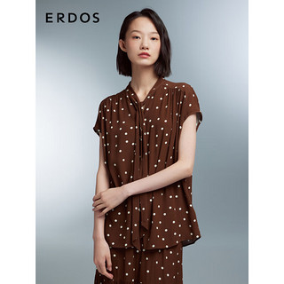 ERDOS 23春夏飘带领波点女士轻薄短袖衬衫 巧克力 155/76A/XS