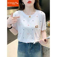 红蜻蜓 RED DRAGONFLY 夏季女装纯棉短袖t恤女ins潮2023新款宽松女士半袖体恤上衣夏装 白色短袖 S