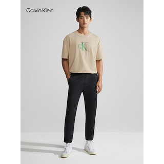 Calvin Klein Jeans春秋男士通勤简约字母印花松紧腰舒适微弹休闲裤J322252 BEH-太空黑 28