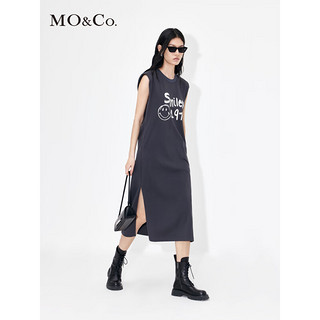 MO&Co. 摩安珂 2023夏季新品SMILEY联名系列垫肩无袖印花连衣裙MBC2DRST16 钢灰色 XS/155