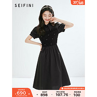 诗凡黎（'SEIFINI）拼接连衣裙女2023夏新款女经典复古裙 3E4191071黑色 150/76A/XS