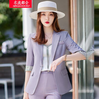名流都会职业装女装中袖小西装女士正装工作西服面试 灰色西装+裤子 S( 建议75-85斤左右)