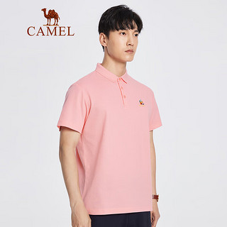 骆驼 CAMEL男装 夏季韩版翻领刺绣短袖男士休闲Polo衫潮轻商务 XBB415062，粉色 L