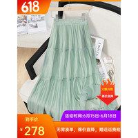 她池清新半身裙2023夏装新款女装时尚气质优雅甜美松紧腰捏褶裙子 薄荷绿 均码