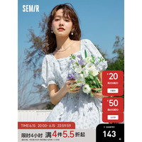 Semir森马连衣裙女泡泡袖连衣裙2023夏新款温柔仙女裙碎花裙森系 蓝色调00388 160/84A/M