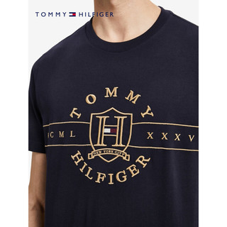 TOMMY HILFIGER 22新款秋季男装时尚徽章LOGO刺绣纯棉短袖T恤MW0MW25957 藏青色DW5 M(推荐：135-150斤)