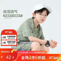 左西男童运动套装夏季2023新款儿童速干T恤短裤篮球队服两件套薄 绿色 150