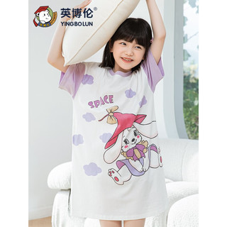 英博伦（YINGBOLUN）女童睡裙纯棉夏季薄款中大童小女孩家居服儿童亲子宽松圆领睡衣 25348 粉色 120身高108-115cm体重40-50斤