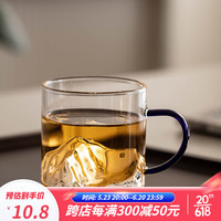 瓷牌茗茶具(cipaiming teaset)玻璃茶杯功夫茶具防烫家用主人杯小号喝茶水杯品茗杯闻香杯单杯 玻璃《藏山》把杯-霁蓝