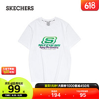 SKECHERS斯凯奇新款男女同款印花针织短袖L223U045 亮白色/0019 XXL