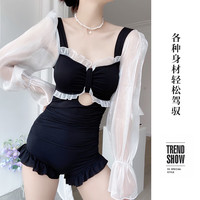 南极人 Nanjiren）泳衣女连体式遮肉显瘦仙女范温泉度假少女黑色游泳装裙式