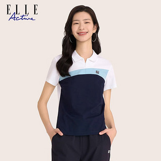 ELLE ACTIVE活力撞色领口拉链POLO衫女士2023夏季时尚运动休闲翻领短袖T恤 藏青色 XL