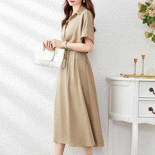 TERRE BLEUE连衣裙法式夏季气质中长款POLO领小个子高级感裙子 卡其色 XL