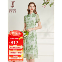 經典故事(JANE STORY)改良旗袍年轻款高端女夏季2023新款时尚气质日常雪纺旗袍连衣裙 S33绿白色 S