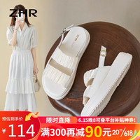 ZHR凉鞋女真牛皮简约女鞋仙女风厚底增高休闲鞋子女 M505 米色 37