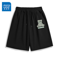 JEANSWEST 真维斯 冰丝短裤男夏季新款宽松休闲卡通动漫小狗印花运动风健身速干裤子 黑色 JWS复古熊_K XL