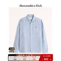 Abercrombie & Fitch 男装 美式休闲经典刺绣纽扣式易打理亚麻长袖衬衫 327048-1 浅蓝色 XL (180/116A)