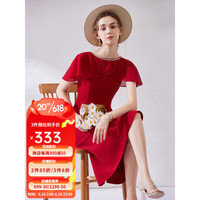 經典故事（JANE STORY）经典故事法式红色雪纺连衣裙女夏季2023新款别致设计感气质小红裙 C05深红色 S