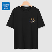 真维斯(JEANSWEST)夏季冰丝网眼短袖T恤男轻薄透气运动健身跑步休闲宽松速干上衣服 黑色 发财笑脸白_K 3X