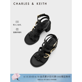 CHARLES&KEITH23夏季新品SL1-61870006编织镂空高跟罗马凉鞋女 Black黑色 36