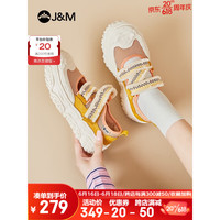 快乐玛丽(J&M)女士凉鞋2023新款夏季魔术贴露营风透气休闲玛丽珍鞋丑萌女鞋 黄色 35