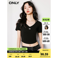 ONLY2023春夏新款时尚精梳棉V领系带短袖短款T恤女123201120 H1Z 黑色 155/76A/XS