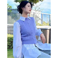 鑫阿瑪施瑞专柜官方网春季新款纯色百搭套头无袖修身针织马甲背心女阿瑪施 紫色 2码