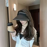 魔塑亿手遮阳帽女空顶帽大檐可折叠夏季防晒帽草帽防嗮太阳帽草编发卡 黑色(G标加缝边)