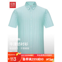 红豆纯棉短袖衬衫男23夏新商务休闲衬衣牛津纺全棉条纹男士上衣男 G2绿色 190/104B