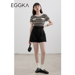 EGGKA 花苞短裤女高腰薄款夏季2023年新款小个子设计感休闲阔腿裤 深咖色 S