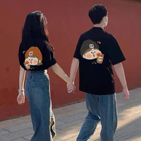 一寸相思情侣装夏季短袖t恤男套装新款潮流宽松一男一女学生百搭高中班服 男黑+女黑 男款M/女款S