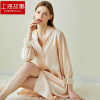 江南故事 真丝睡裙女春夏薄款桑蚕丝性感蕾丝睡衣衬衫式优雅风家居服 7E013 香槟色 M
