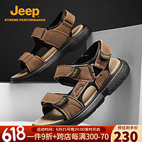 Jeep（吉普）凉鞋男夏季新品舒适软底沙滩鞋户外涉水溯溪鞋搭扣鞋子男 暗棕(运动鞋码) 40