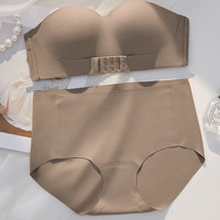 Glambody MAGIC NATURAL LINE无肩带内衣女聚拢防滑小胸显大夏薄款白色隐形文胸婚纱抹胸682274 咖色-套装 34/75A