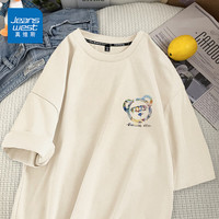 真维斯(JEANSWEST)纯棉短袖T恤男夏季新款多色可选简约字母印花宽松休闲青少年打底 杏色 感受熊_K 3X