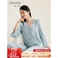 金三塔真丝睡衣女100%桑蚕丝长袖套装凉感美肤衣裤套家居服YSFDB207 浅薄雾蓝色5350 L