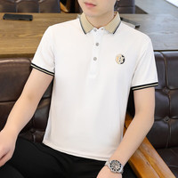 帝欧莱夫夏季纯色短袖男潮流POLO男装翻领短袖T恤休闲男装纯棉衣服潮流 象牙白 M(90-115斤)