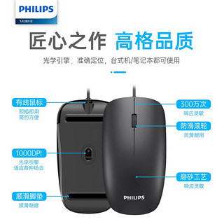 PHILIPS 飞利浦 SPK7214BS 鼠标 有线鼠标 有线轻音黑色