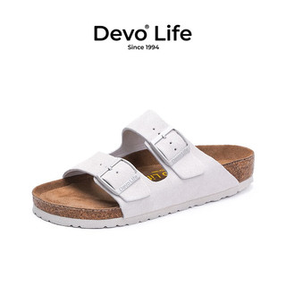  Life的的的沃 Devo Life  的的沃 Devo Life   Life 软木拖鞋舒适男情侣绒面牛皮一字透气搭扣休闲女鞋2618 米白反绒牛皮 39