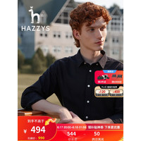 哈吉斯（HAZZYS）男装 春秋款衬衣简约休闲百搭长袖衬衫ASCZK10CK06 黑色BK 170/92A 46