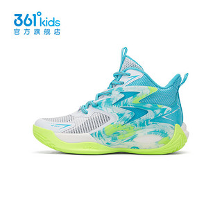 361°男童篮球鞋2023年夏季新款网面透气耐磨中大童运动鞋 361度白/天青蓝色/荧光亮绿色 34
