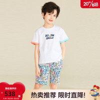 PawinPaw卡通小熊童装2023年夏季新款男童休闲风卡通印花短袖套装 米白色/39 110